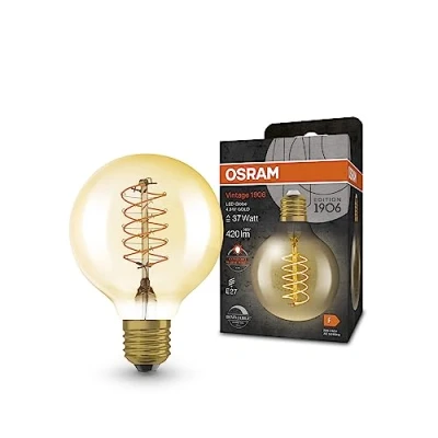 Image of OSRAM LED Vintage 1906, G80, E27, 4.8 W, gold, 2,200 K, dimmable.