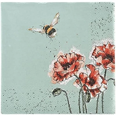 Image of Wrendale Designs Pack of 20 Lunch Size &#039;Flight the Bumble Bee&#039; Bee Napkins