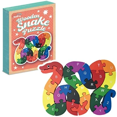 Image of Playwrite Wooden Jigsaw Snake Puzzle for Toddlers Kids 3 4 year old 26 Piece Alphabet Early Learning Educational Toys Gifts Children