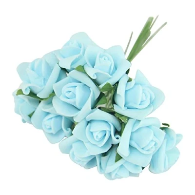 Image of Bundles of 12 Mini Foam Rose Bunches! Bulk Wholesale Artificial Flowers Craft[Baby Blue,1 Bunch]