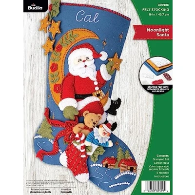 Image of Bucilla, Moonlight Santa, Felt Applique 18&quot; Stocking Making Kit, Perfect for DIY Arts and Crafts, 89599E