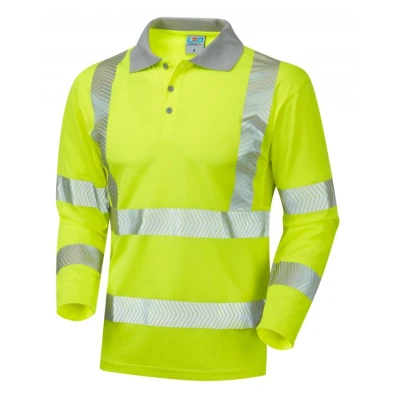 Image of Leo Workwear Barricane Hi Vis Segmented Reflective Tape Coolviz Plus Sleeved Polo Shirt, X Large, Yellow