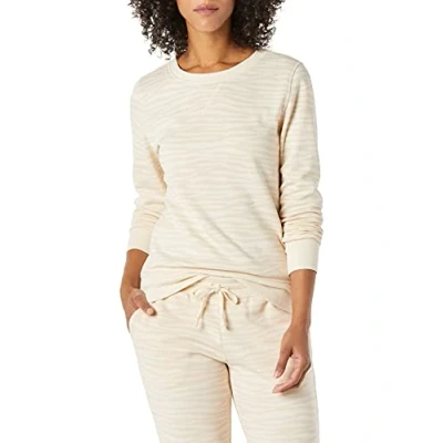 Image of Amazon Essentials Women&#039;s Fleece Crew Neck Sweatshirt (Available in Plus Size), Beige Zebra Stripes Print, XS