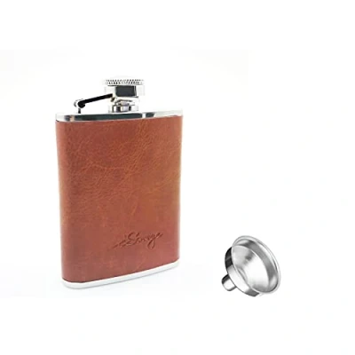 Image of iSavage 3oz Brown Leather Wrapped Hip Flask with a Funnel 18/8 Stainless Steel YM102