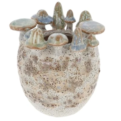 Image of Shudehill Giftware Mushroom Craft Modern Tapered Round Textured Vase With Neutral Colours (Modern)