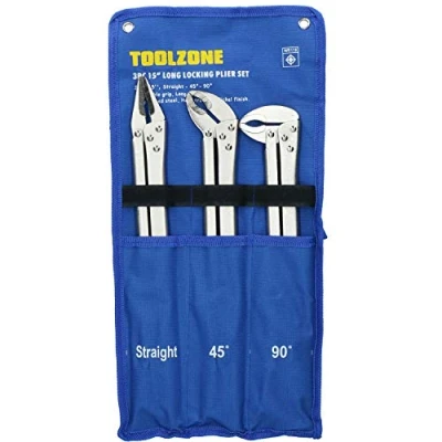 Image of 3pc 15 Extra Long Nose Locking Pliers Mole Grips Straight 45 + 90 Degree Bend