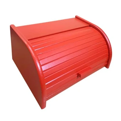Image of Wooden World Bread Bin with Sliding Lid Dense Wood Red Large