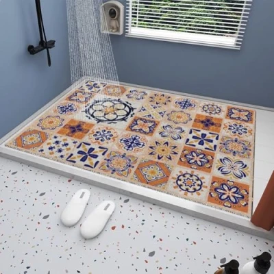 Image of Loofah Shower Mat Bath with Drain Holes,Non Slip PVC Hollow Bathroom Floor Mat,Quick Drying,Large Inside Safety Bathtub Rug (Red,60x120cm)