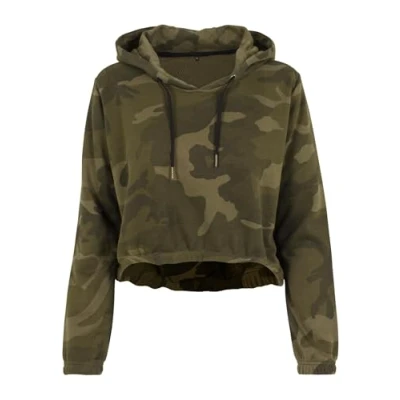 Image of Build Your Brand Ladies Camo Cropped Hoody, Women’s hoodie, Olive Camo, XL BY065 00775 0054