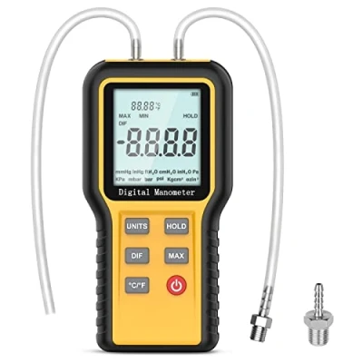 Image of Digital Manometers Handheld Gas Pressure Manometer HVAC Tester Dual Port Professional Air Meter 12 Selectable Units Differential with Battery &amp; Backlight