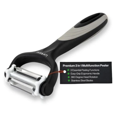 Image of Lantana 3 in 1 Potato Peeler/Serrated Fruit &amp; Vegetable Peeler/Julienne Slicer. Peelers for Speed Peeling of Potato, Carrot and All Kinds Veg Fruit. Black/Grey/Stainless Steel