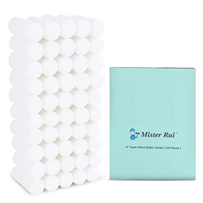 Image of Mister Rui Foam Paint Roller Cover, Sponge Sleeve, High Density Roller, for Furniture Painting and Decorating DIY Projects, 4&quot; (110mm), Big Pack of 50