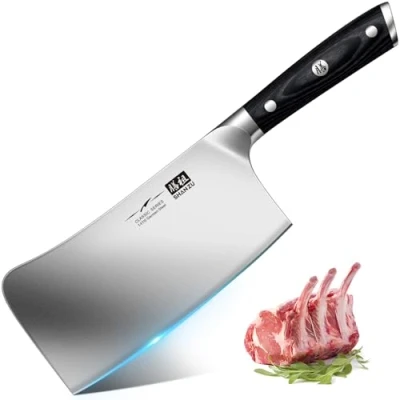 Image of SHAN ZU Kitchen Knife 7 inch Meat Cleaver High Carbon German Stainless Steel Butcher Chopper Ultra Sharp Chef Bone with Ergonomic Handle