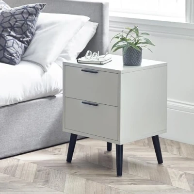 Image of Julian Bowen Alba 2 Drawer Bedside Soft Close, Rubberwood, Grey, One size