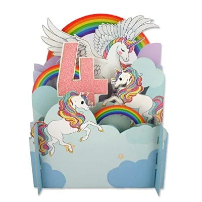Image of Alljoy Design Girls 4th Birthday Flying Unicorn 3D Pop Up Greeting Card by Cards APOP007