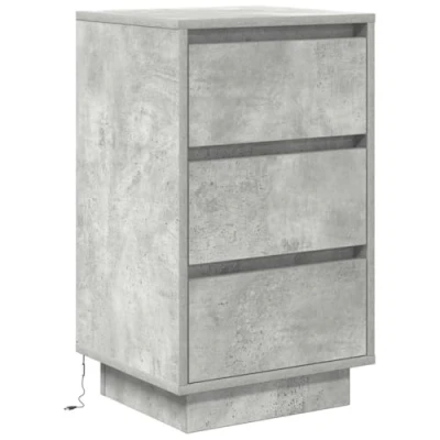 Image of vidaXL bedside cabinet/nightstand with rgb led lights 65cm high engineered wood concrete grey 3 drawers modern nightstand bedroom table storage night
