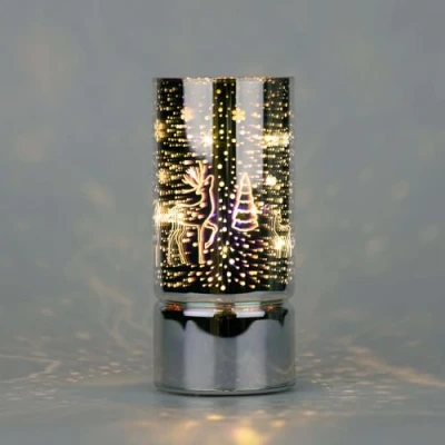 Image of SHATCHI 17cm Christmas Decorated Vase Table Lamp Etched Glass Tube Xmas Iridescent Cylinder LED Fairy Lights Battery Operated Decoration, Forest Firework