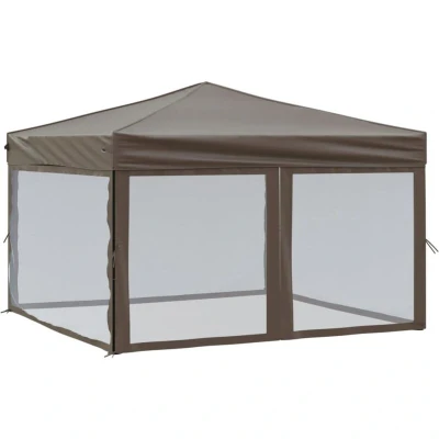 Image of vidaXL Folding Party Tent with Sidewalls Taupe 3x3 m