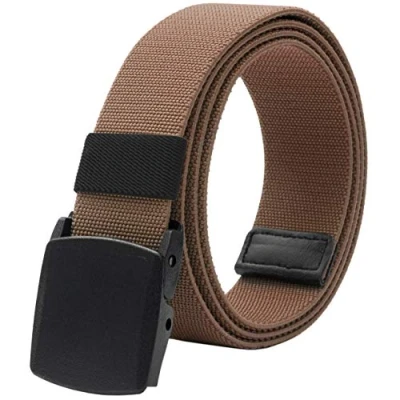 Image of LionVII Men Elastic Stretch Canvas Belt with Plastic Buckle, Breathable Braided Fabric Web Strap Adjustable for Work Pants Jeans Below 46 Inch(Brown)