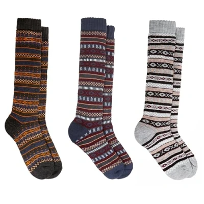 Image of Sock Stack 3 Pairs Of Womens Chunky Wellington Socks Thermal Boot Ski Walking Welly Size 4 7, Fair Isle Arron