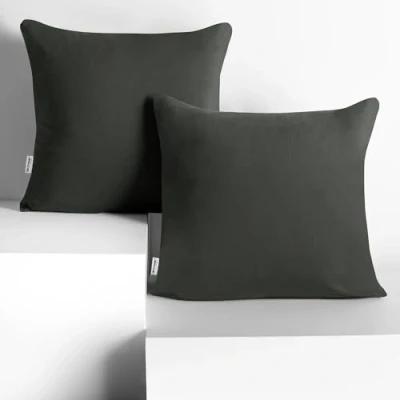 Image of DecoKing 2 x Pillowcases 80 cm Jersey Cotton Zip Graphite Amber