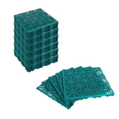 Image of KCT 7 Pack Green Garden Non Slip Interlocking Path Tiles 35 Pieces Total Weatherproof Decking Boards