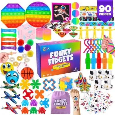Image of VB Fidget Toys Pack 90 Pcs for Kids with Popper Toy, Cube, Tubes, Stress Balls Kids’ Party Favours, Classroom Prizes Sensory Anxiety, Relief