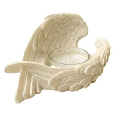 Image of lotusandlime Winged White Angel Resin and Glass Votive Holder