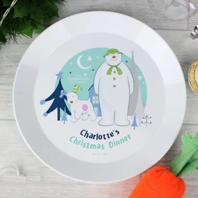 Image of Custom Personalised The Snowman and Snowdog Plastic Childrens Plate for Christmas