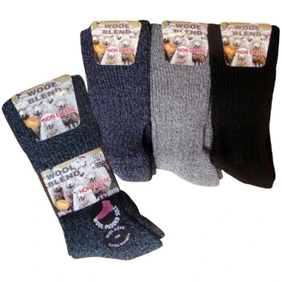 Image of Men&#039;s Wool Blend Non Elastic Chunky Cushioned Winter Socks (3 Pair Multi Pack) (Blue Mix)