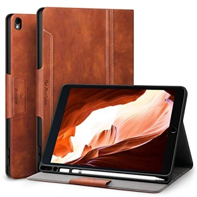 Image of Antbox Case for iPad Pro 10.5 2017 / Air 3 2019 with Built in Apple Pencil Holder Auto Sleep/Wake Function PU Leather Smart Cover Inch (Brown)