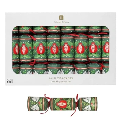 Image of Talking Tables 8 x Mini Christmas Crackers with Games, Jokes and Party Hats, Folklore Green Design Eco Friendly Xmas Tableware, Recyclable