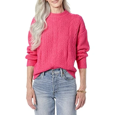Image of Amazon Essentials Women&#039;s Soft Touch Modern Cable Crewneck Sweater (Available in Plus Size), Hot Pink, L