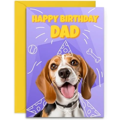 Image of Dad Beagle Birthday Card Superhero Cute Dog Design A5 Size with Envelope