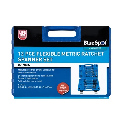 Image of Blue Spot Tools 12PCE Flexible Metric Ratchet Spanner Set (8 19mm)