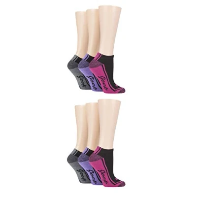 Image of Women&#039;s 6 Pair Jeep Performance Polyester Cushioned Trainer Socks Black 4 8 Ladies