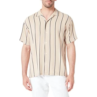 Image of JACK &amp; JONES Men&#039;s Jorluke Palma Stripe Shirt Ss Short Sleeved, Crockery, M