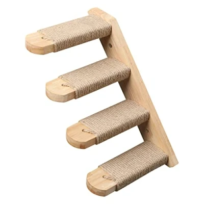 Image of FUKUMARU Cat Climbing Shelf Wall Mounted, Four Step Stairway with Jute Scratching for Cats Perch Platform Supplies, 40 x 22 cm, Right to Left
