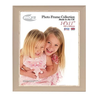 Image of Inov8 Framing British Made Traditional Picture/Photo Frame, Small Washed Soft Stone, 14x11 inch, White, 14_x_11_inches