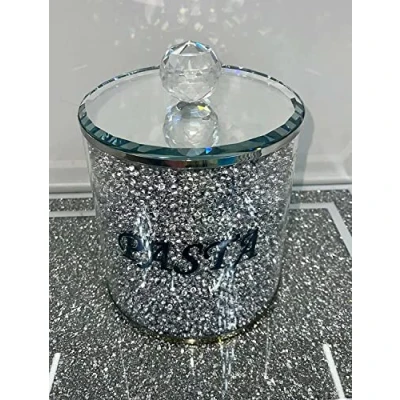Image of DEENZ Crushed Diamond Silver Crystal Pasta Jar With Mirror Lid, Kitchen Sparkly Bling