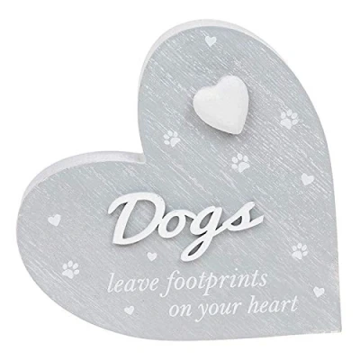 Image of Shudehill Gifwtare Cherished Hearts Freestanding Cool Grey Heart Plaque Dogs Leave Footprints On Your Dog Lovers Present Idea