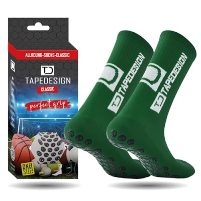 Image of Tapedesign &quot;Classic 1 Pair Non Slip Football Grip Socks Green (Size 5 14) for Men, Women &amp; Kids Soccer Adults Youth (Unisex) Anti Sport Basketball, Tennis Running