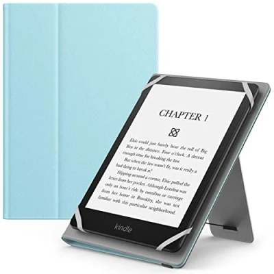 Image of MoKo Universal Case for 6&quot;,6.8&quot;,7&quot; Kindle eReaders Fire Tablet Kindle/Kobo/Voyaga/Lenovo/Sony E Book, Lightweight PU Leather Folio Shell Cover Case, with Hand Strap/Kickstand, Pure Sky Blue