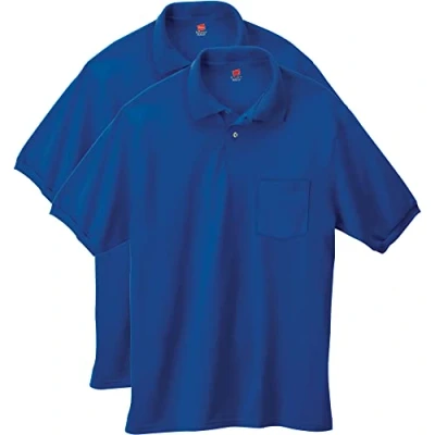 Image of Hanes Men&#039;s 2 Pack Short Sleeve Jersey Pocket Polo, Deep Royal, Small