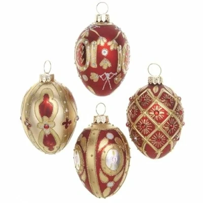 Image of Heaven Sends Red &amp; Gold Oval Glass Bauble Decorations Set of 4