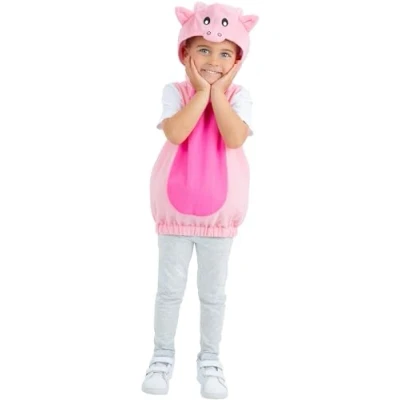 Image of Smiffys Pig Costume with Tabard &amp; Separate Hood, Children&#039;s Animal Fancy Dress, Child Dress Up Costumes