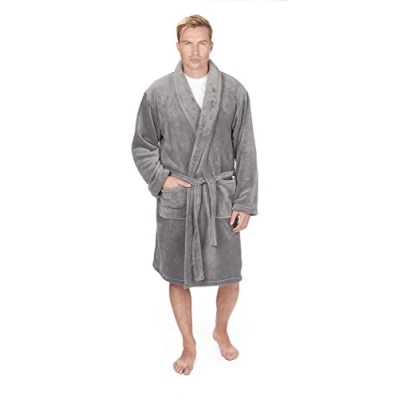 Image of Pierre Roche Mens Dressing Gown Bath Robe Soft Warm Coral Fleece Shawl Collar