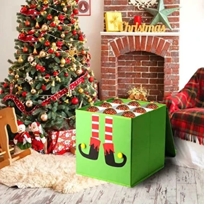 Image of NIGMA® Christmas Storage Santa Box Collapsible Fabric Sturdy For Xmas Baubles Ornaments Lights &amp; More Decoration (Green Elf Box)