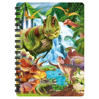Image of 3D LiveLife Jotter Dinosaur Mountain from Deluxebase. Lenticular Jurassic A6 Spiral Notebook with Plain Recycled Paper Pages. Artwork Licensed Renowned Artist Michael Searle