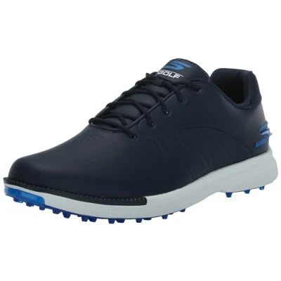Image of Skechers Men&#039;s Tempo Spikeless Waterproof Lightweight Golf Shoe Sneaker, Navy/Blue, 10